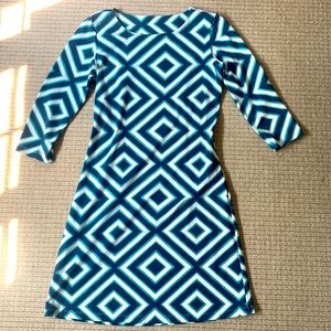 Mahi Gold 3/4 Sleeve Bimini dress in Chatham Cloth geometric print